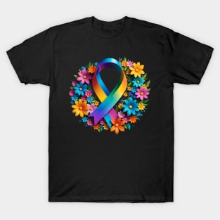 Blooming Hope: Cancer Awareness Ribbon Floral Design T-Shirt